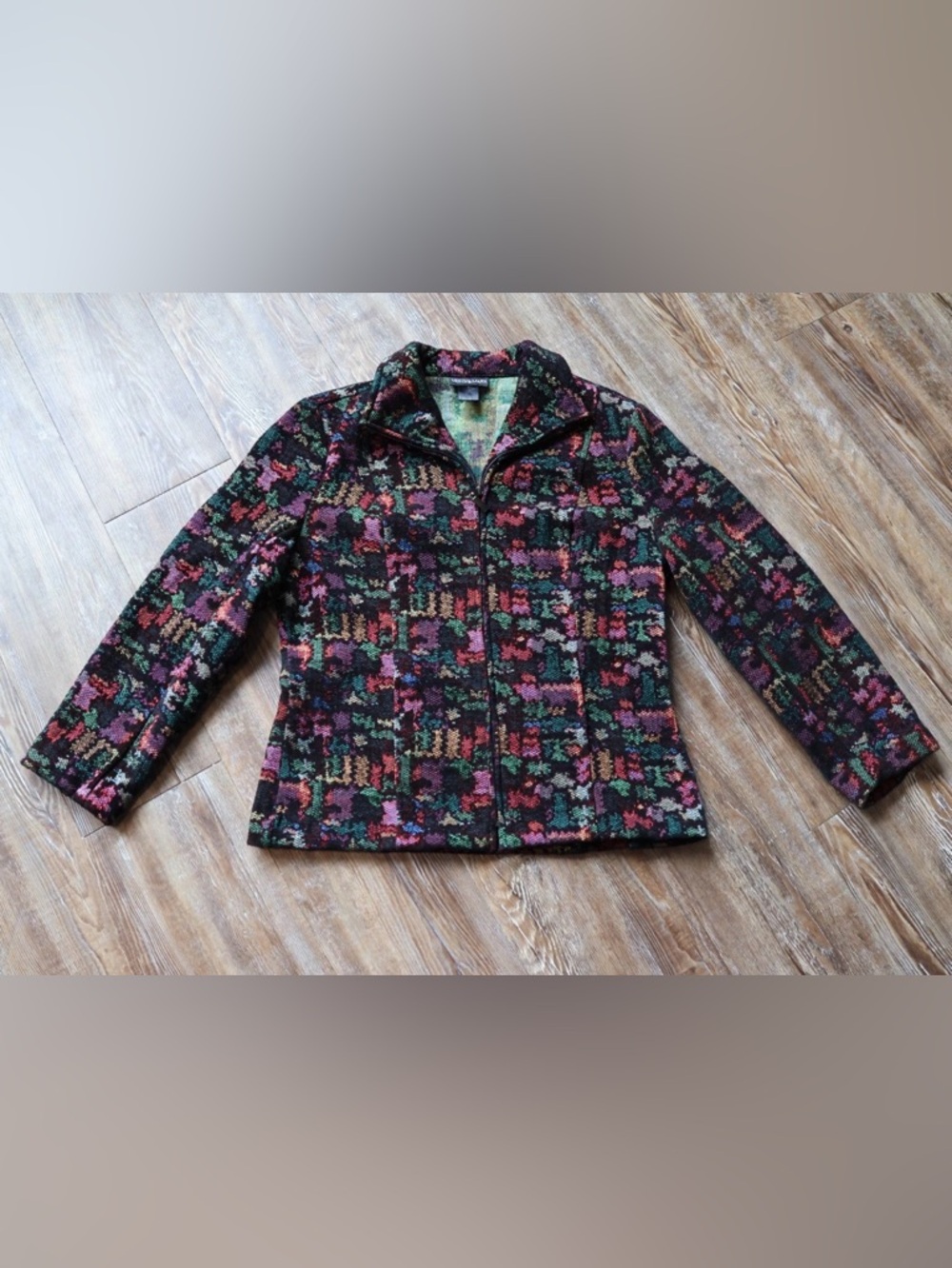 Molly & Maxx Womens Bold Colorful Vintage Style Artsy City Girl Zip Up Jacket M